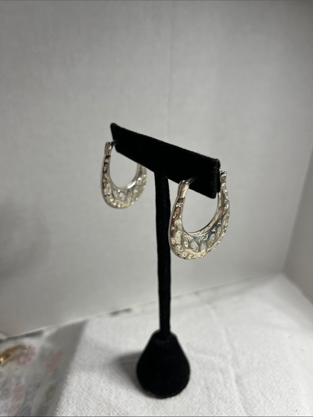 Sterling Silver Filigree Hoop Earrings - Elegant Floral Design